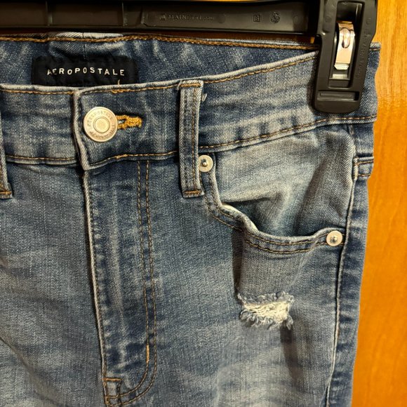 Aeropostale Super High Rise Jegging Distressed 6 Short Medium Wash Denim Legging - Picture 5 of 16